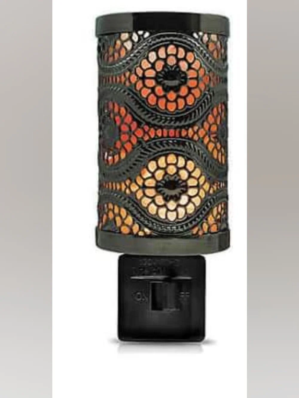 Decorative Floral Pattern Night Light - Black with Orange and Cream Accents